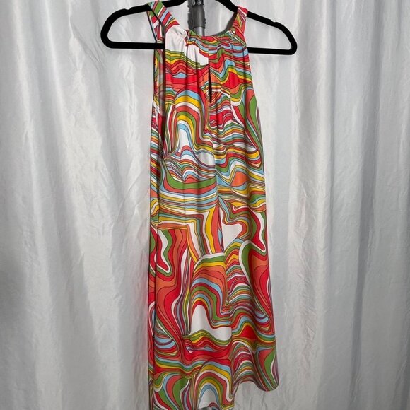Jude Connally Psychedelic Swirl Halter Dress Keyhole A-Line S - Picture 10 of 15